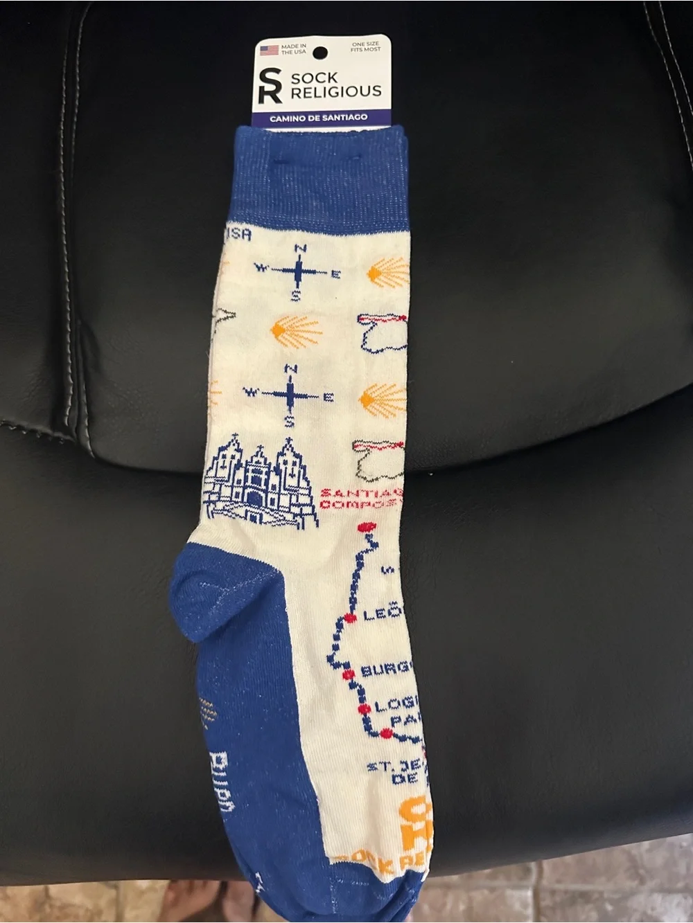 Camino de Santiago Crew Socks - Blue & White
